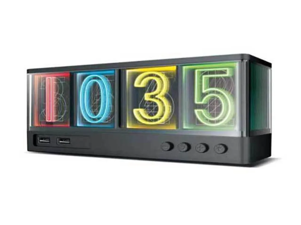 Brookstone Neon Charge Ambient LED Clock with Multiport Power Station