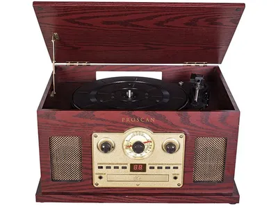 Proscan 6-in-1 Nostalgic Bluetooth Turntable with CD, Cassette, AUX and AM/FM Radio - Brown