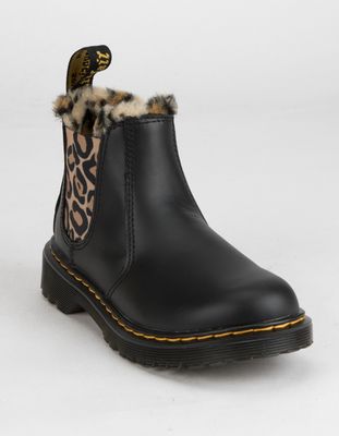 DR. MARTEN 2976 Leopard Faux Fur Girls Chelsea Boots