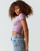 BOZZOLO Ribbed Lettuce Edge Lavender Crop Tee