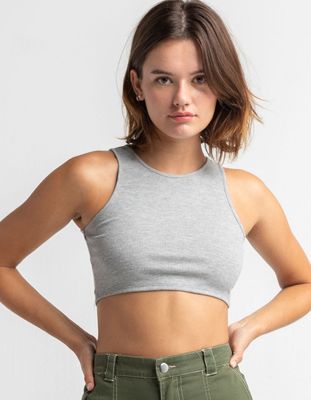 HEART & HIPS Rip Heather Gray Crop Tank