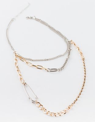 FULL TILT Mixed Chain Safety Pin Layered Necklace
