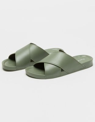 QUPID Crisscross Jelly Olive Slide Sandals