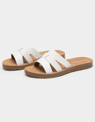 SODA Woven White Slide Sandals