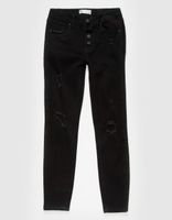 RSQ Mid Rise Skinny Exposed Button Ripped Girls Black Jeans