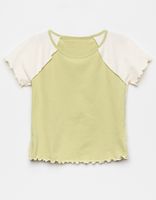 WHITE FAWN Seam Raglan Girls Green & Cream Tee