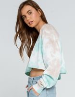 FULL TILT V Neck Tie Dye Light Green Crop Sweatshirt