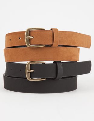 2 Pack Faux Leather & Suede Belts