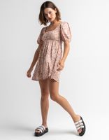 SKY AND SPARROW Ditsy Lace Up Back Babydoll Dress