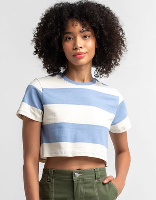 FULL TILT Blue & Cream Stripe Crop Tee