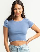 SKY AND SPARROW Exposed Seam Light Blue Baby Tee