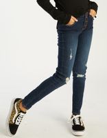 RSQ Mid Rise Skinny Exposed Button Ripped Girls Dark Wash Jeans