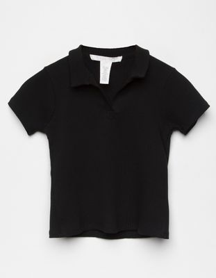 FULL TILT Johnny Collar Girls Black Top