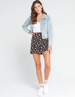 SKY AND SPARROW Floral Button Front Mini Skirt