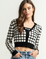 WEST OF MELROSE Plaid Love Crop Cardigan