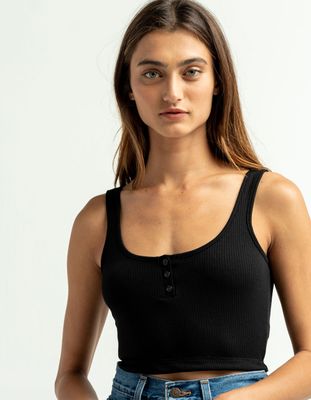 HEART & HIPS Button Front Black Crop Tank