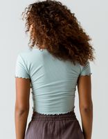 BOZZOLO Ribbed Lettuce Edge Mint Crop Tee