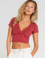 IVY & MAIN Solid Surplice Burgundy Crop Top