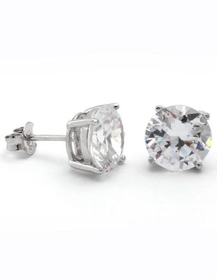 KING ICE Sterling Silver Round Stud Silver Earrings