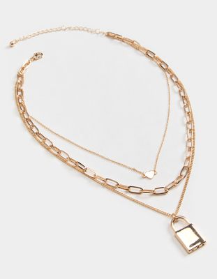 FULL TILT Layered Chain & Lock Necklace