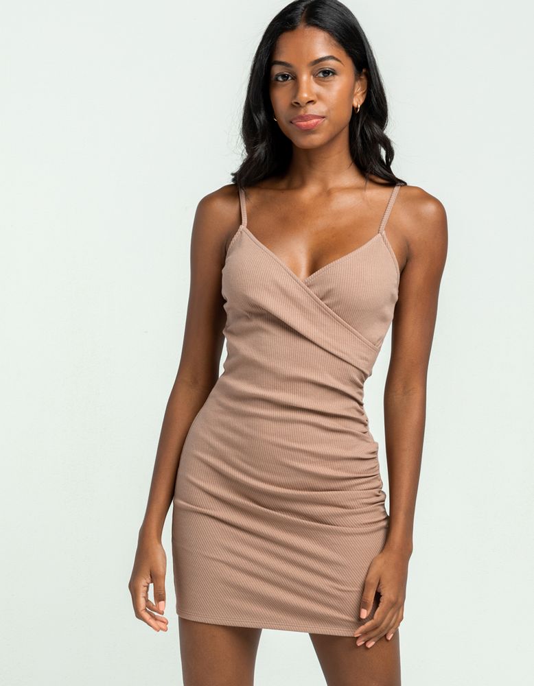 FULL TILT Cinch Surplice Brown Bodycon Dress