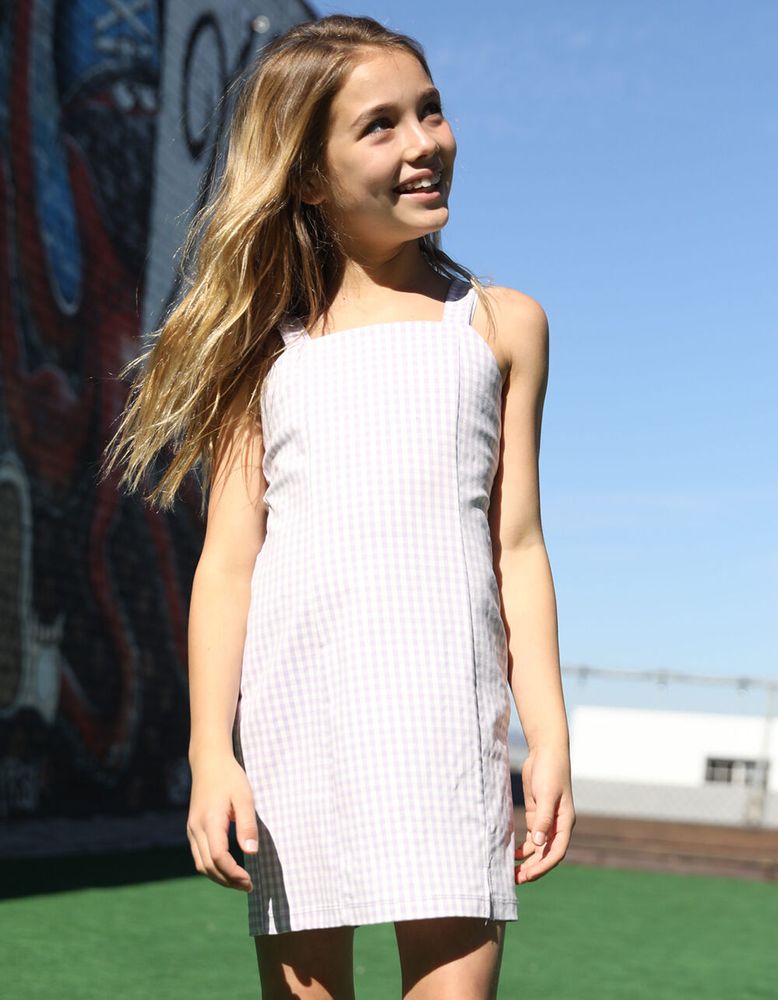 FULL TILT Gingham Slit Girls Lavender & White Dress