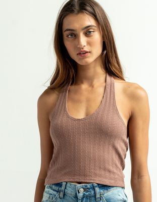 HEART & HIPS Halter Neck Light Brown Pointelle Top