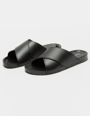 QUPID Crisscross Jelly Black Slide Sandals