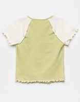 WHITE FAWN Seam Raglan Girls Green & Cream Tee