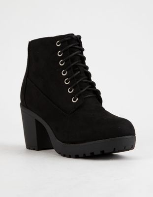 SODA Lug Sole Lace Up Black Booties