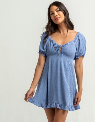 SKY AND SPARROW Swiss Dot Keyhole Babydoll Dress