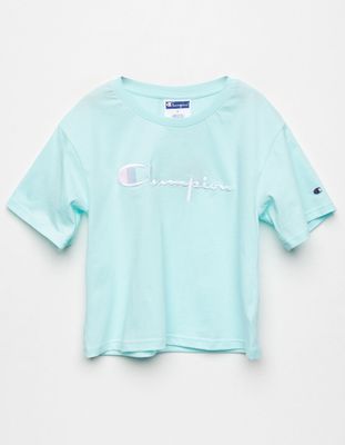 CHAMPION Boxy Girls Teal Green Tee