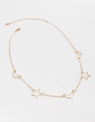 FULL TILT Open Star and Moon Necklace