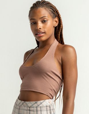 HEART & HIPS Scoop Neck Chocolate Halter Crop Top