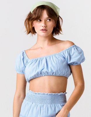 SKY AND SPARROW Mini Check Peasant Crop Top