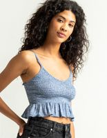 SKY AND SPARROW V Neck Smocked Blue Babydoll Top