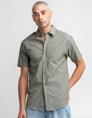 RSQ Solid Chambray Olive Button Up Shirt