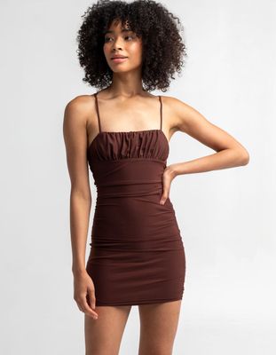 SKY AND SPARROW Brown Mesh Emma Bodycon Dress