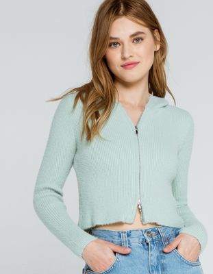 BDG Urban Outfitters Fluffy Sage Zip Hoodie