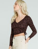 SKY AND SPARROW Ditsy Cinch Side Black Top