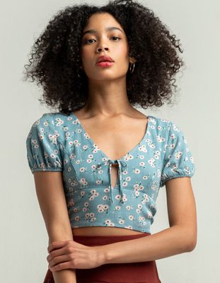 SKY AND SPARROW Emma Open Lace Back Blue Top