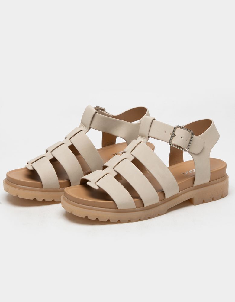 SODA Caged Ankle Strap Beige Sandals