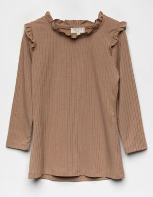 HAYDEN Ruffle Mock Neck Girls Tan Top