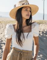 WEST OF MELROSE Squared Away Puff Sleeve White Top