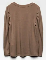 HAYDEN Puff Sleeve Girls Taupe Top