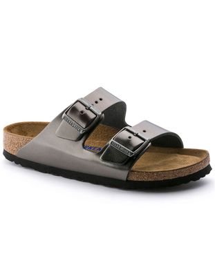 BIRKENSTOCK Arizona Soft Footbed Leather Metallic Anthracite Sandals