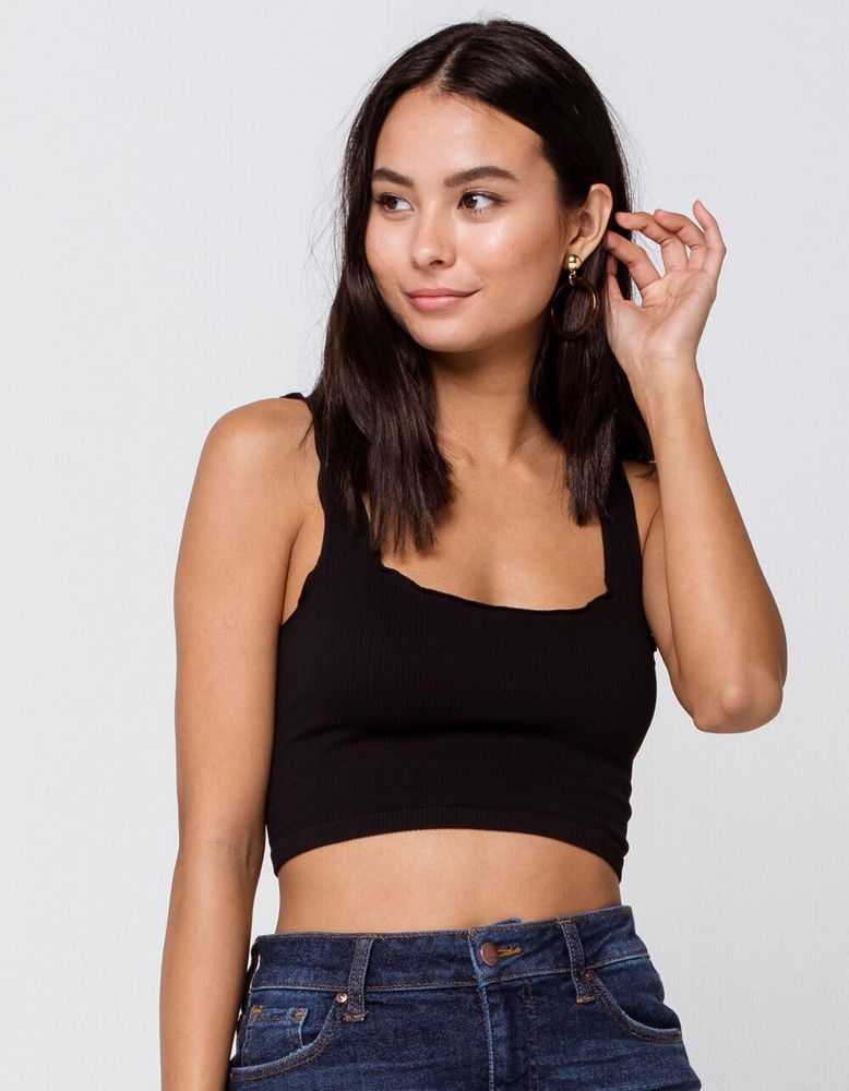 FULL TILT Lettuce Edge Seamless Black Bralette