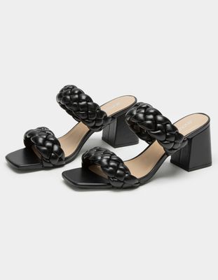 SODA Braided Black Block Heel Mules