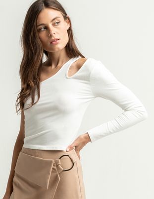 WEST OF MELROSE Heart On My Sleeve White One Shoulder Top