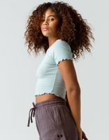 BOZZOLO Ribbed Lettuce Edge Mint Crop Tee